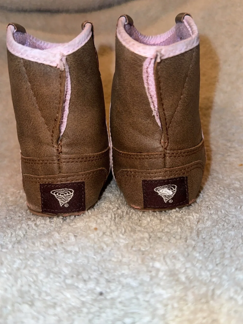 Twisted Brown and Pink Embroidered Slip-On Baby Boots